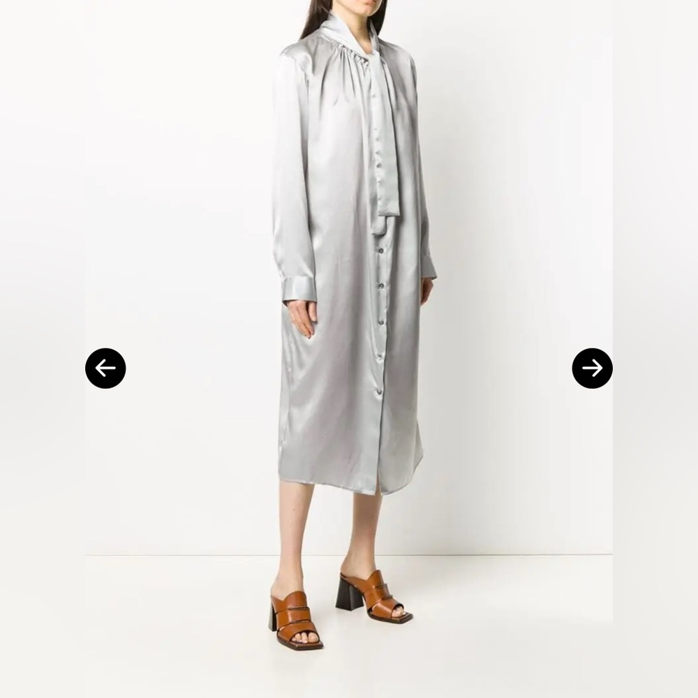 Ann Demeulemeester Silk Satin Tied Button Down Casual Relaxed Shirt Midi Dress - Picture 3 of 10